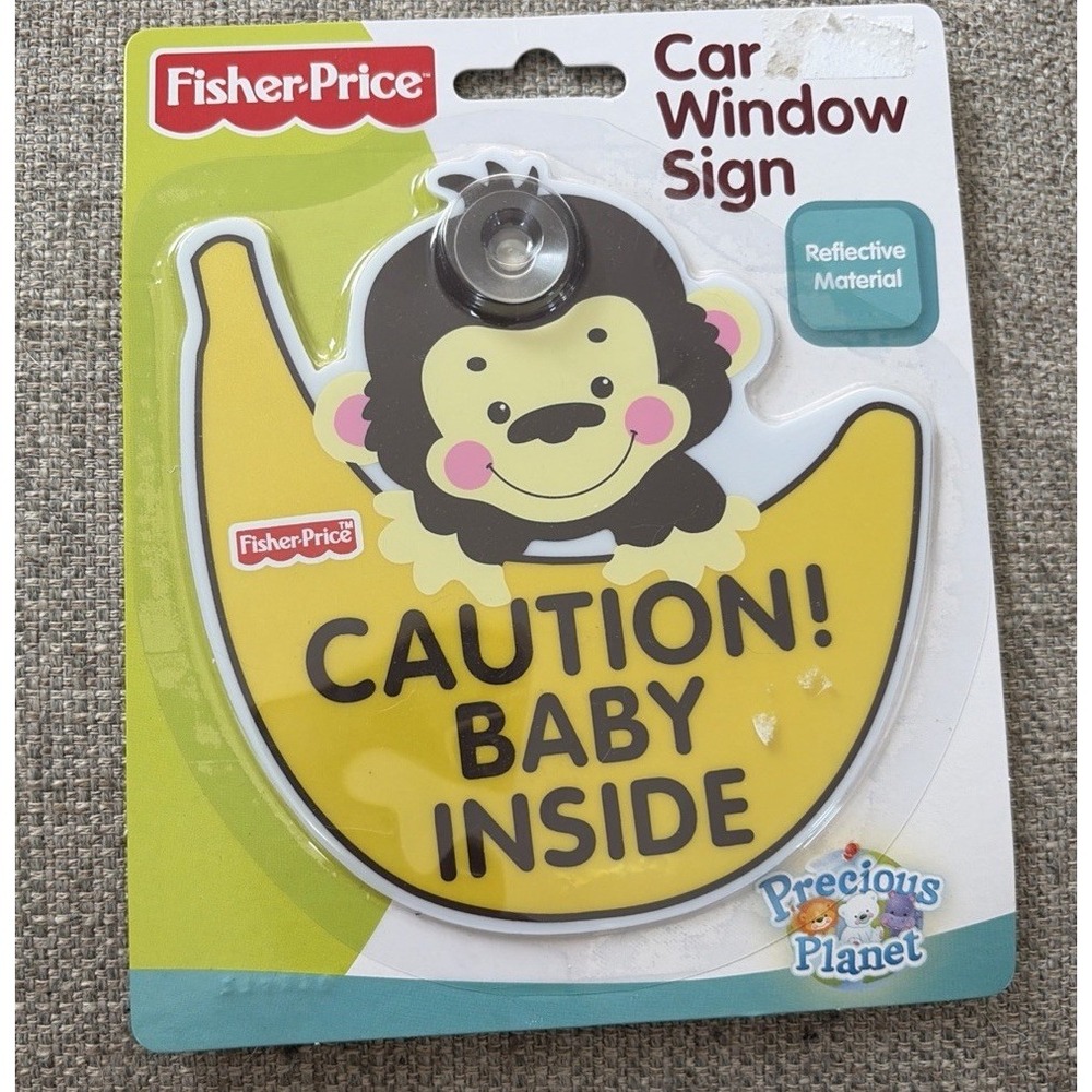 Fisher Price Caution! BABY Inside Safety Sign Car Window Sticker On Board Mom